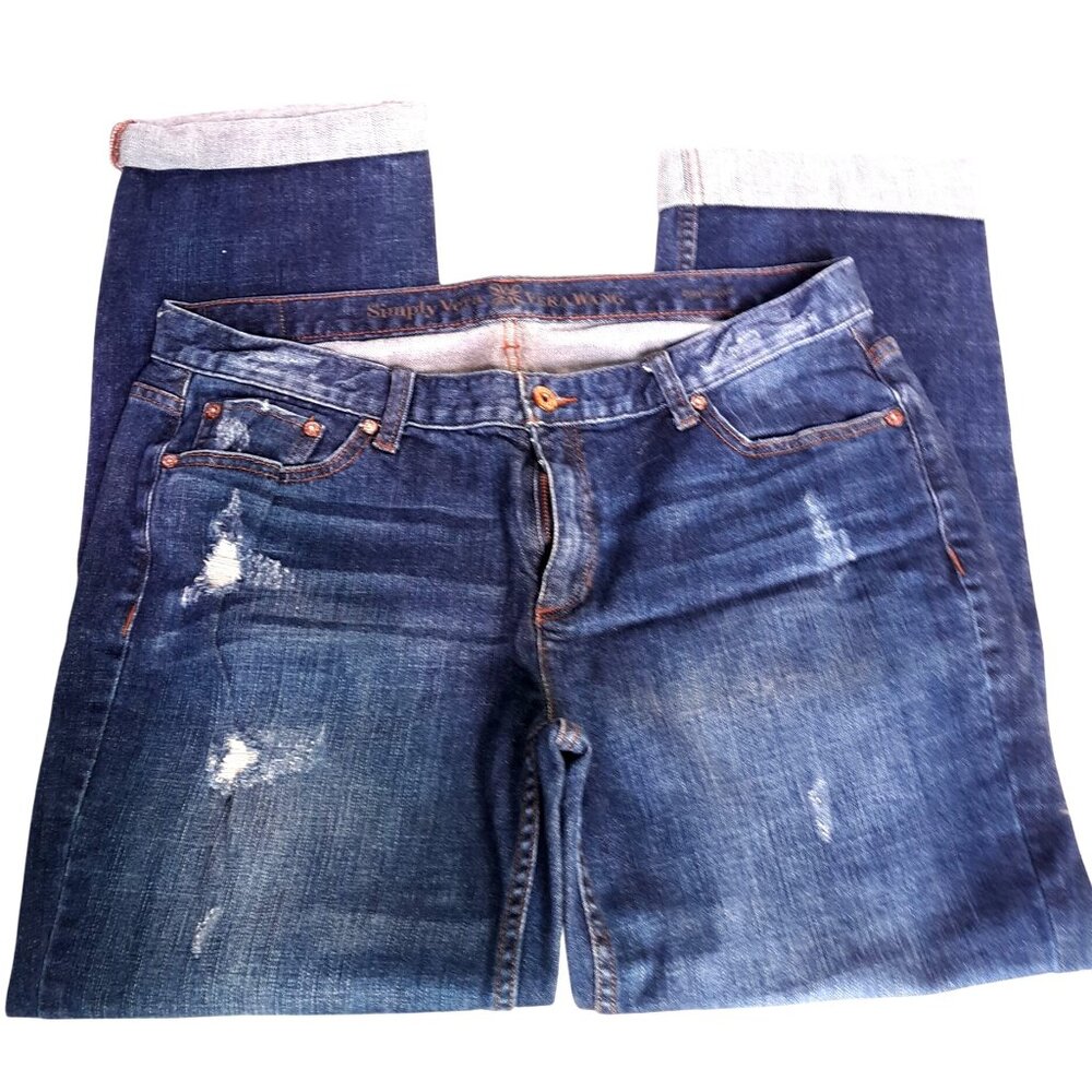 Simply Vera Vera Wang Distressed Dark Wash Denim Jeans Size 12 Cotton/Spandex